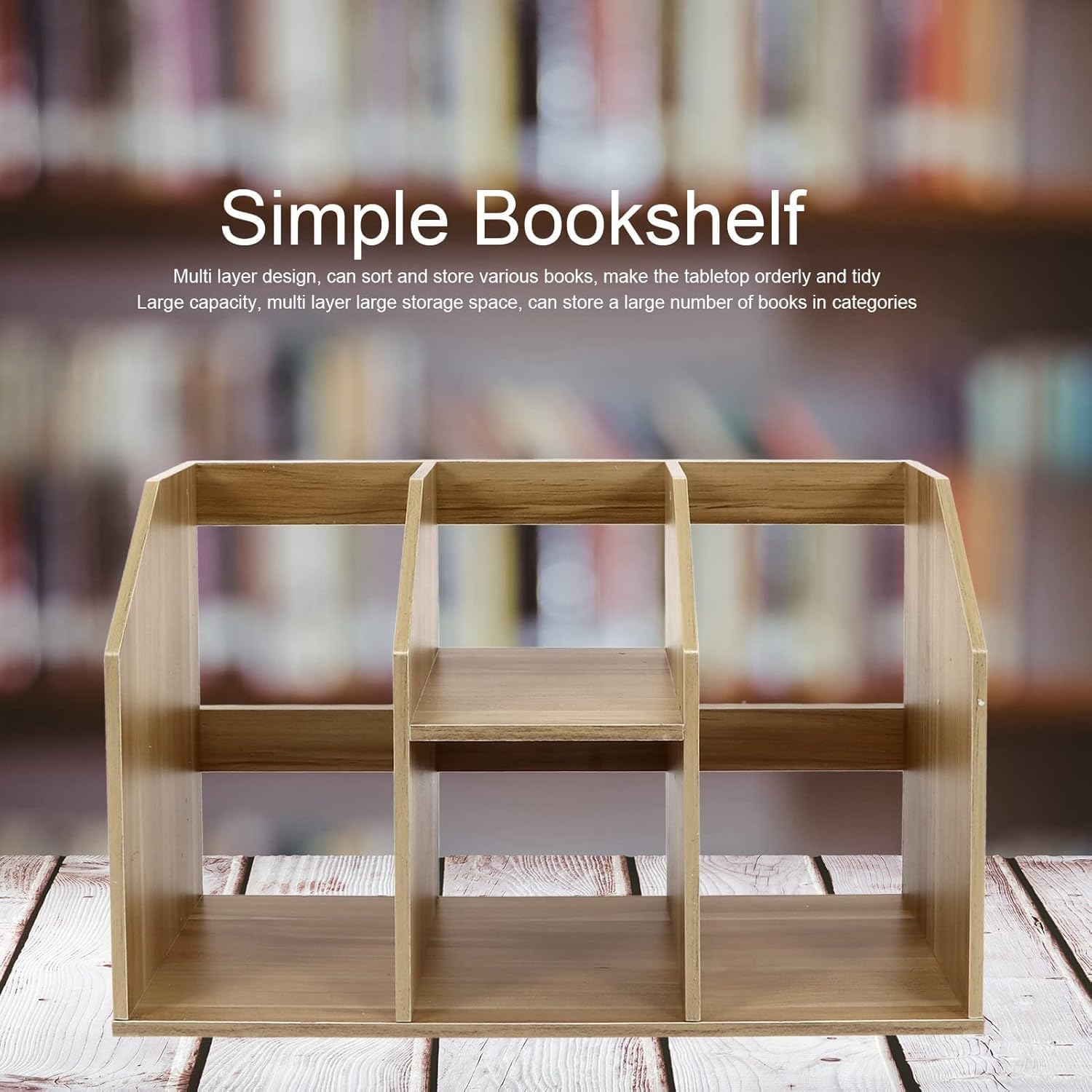 Hbluefat Desktop Bookcase/Bookshelf, Wood Desk Storage Organizer,Tabletop Multifunctional Storage Shelf for Home Office (Black) - White image number 5