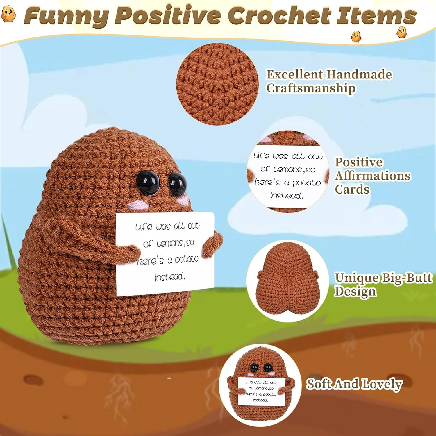 Funny Positive Emotional Support Potato Mini Crochet Potato with Positive Affirmations Cards for Inspirational Novelty Gifts and Party Decorations - Positive Frogs image number 2