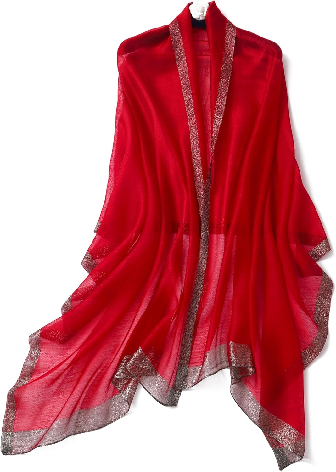 STARWHISPER Women'S Gold Trim Silk Scarf Shawl Wrap - Elegant Accessory for Evening Dress - Gift Packaged