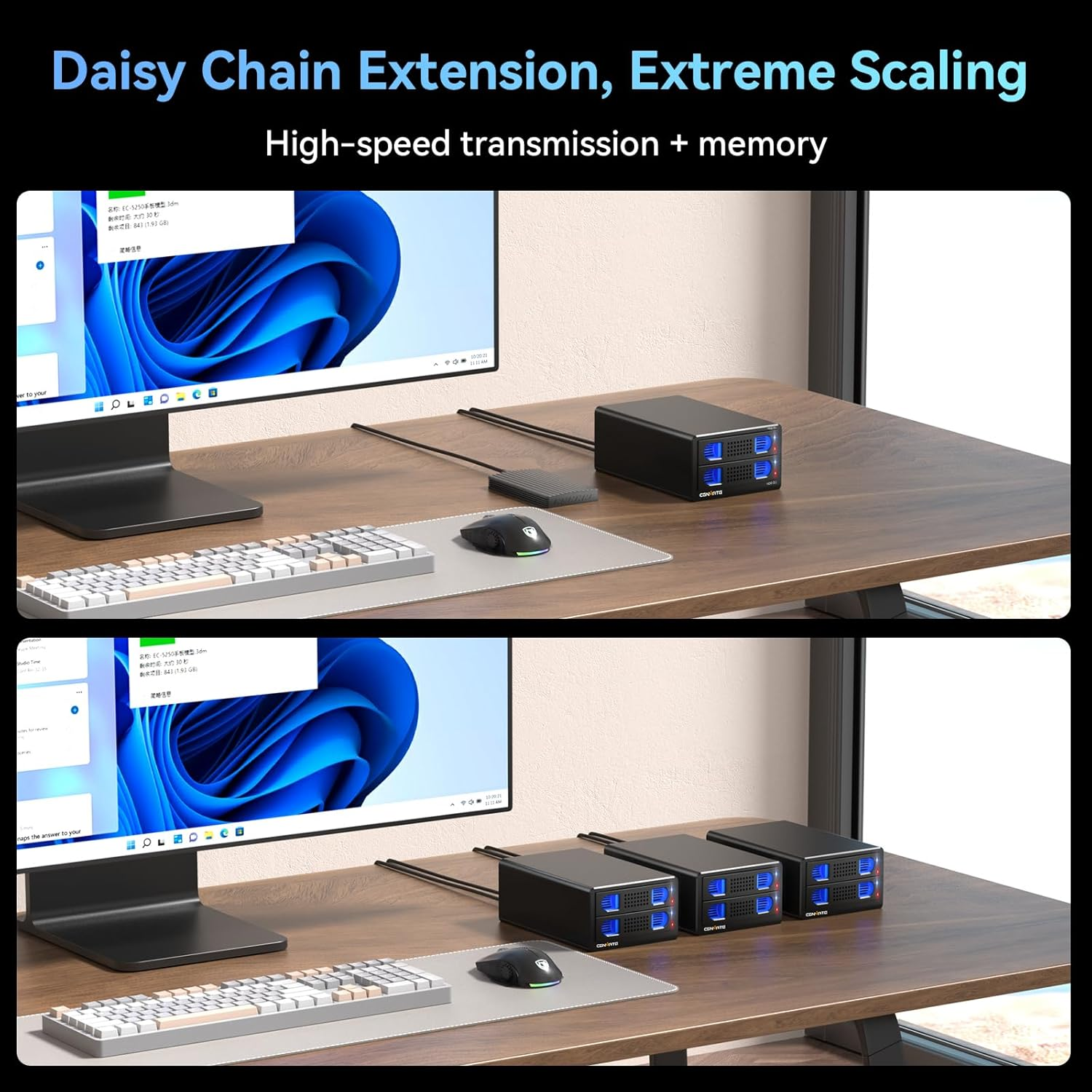 CENMATE Aluminum Dual Bay Hard Drive Enclosure with Cooling Fan for 2.5&ldquo;/3.5" SATA HDD/SSD with USB A/C 3.0, Support Hot Swappable, Daisy Chain Expansion, Tool-Free HDD Enclosure, DAS(NO RAID/NAS) image number 5