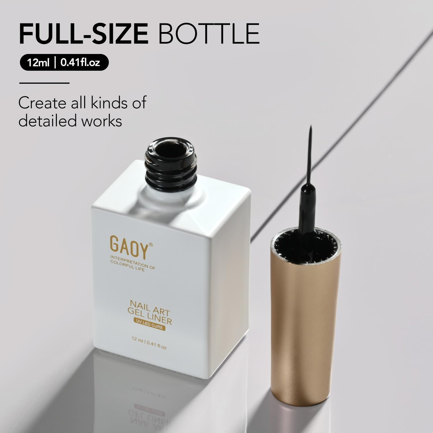 GAOY Black Swirl Gel Nail Polish Art Liner, 12Ml Classic Color Nail Paint Design with Thin Brush, UV Light Cure for DIY French Manicure at Home image number 3