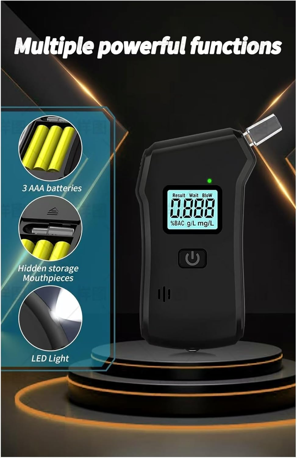 Professional High-Accuracy Breathalyzer for Alcohol with LCD Display &ndash; Upgraded Portable Digital Breath Tester with Mouthpiece Storage & Flashlight &ndash; Personal Alcohol Tester for Home, Party, Driving image number 3