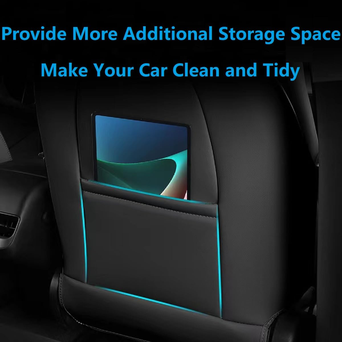 ANTETOKO Tesla Model 3/Y/S/X Leather Seat Back Protector,Wear-Resistant Backseat Kick Mats with Organizer Pocket,Waterproof Scratchproof Dirt-Resistant Protection - 2 PCS (Black)