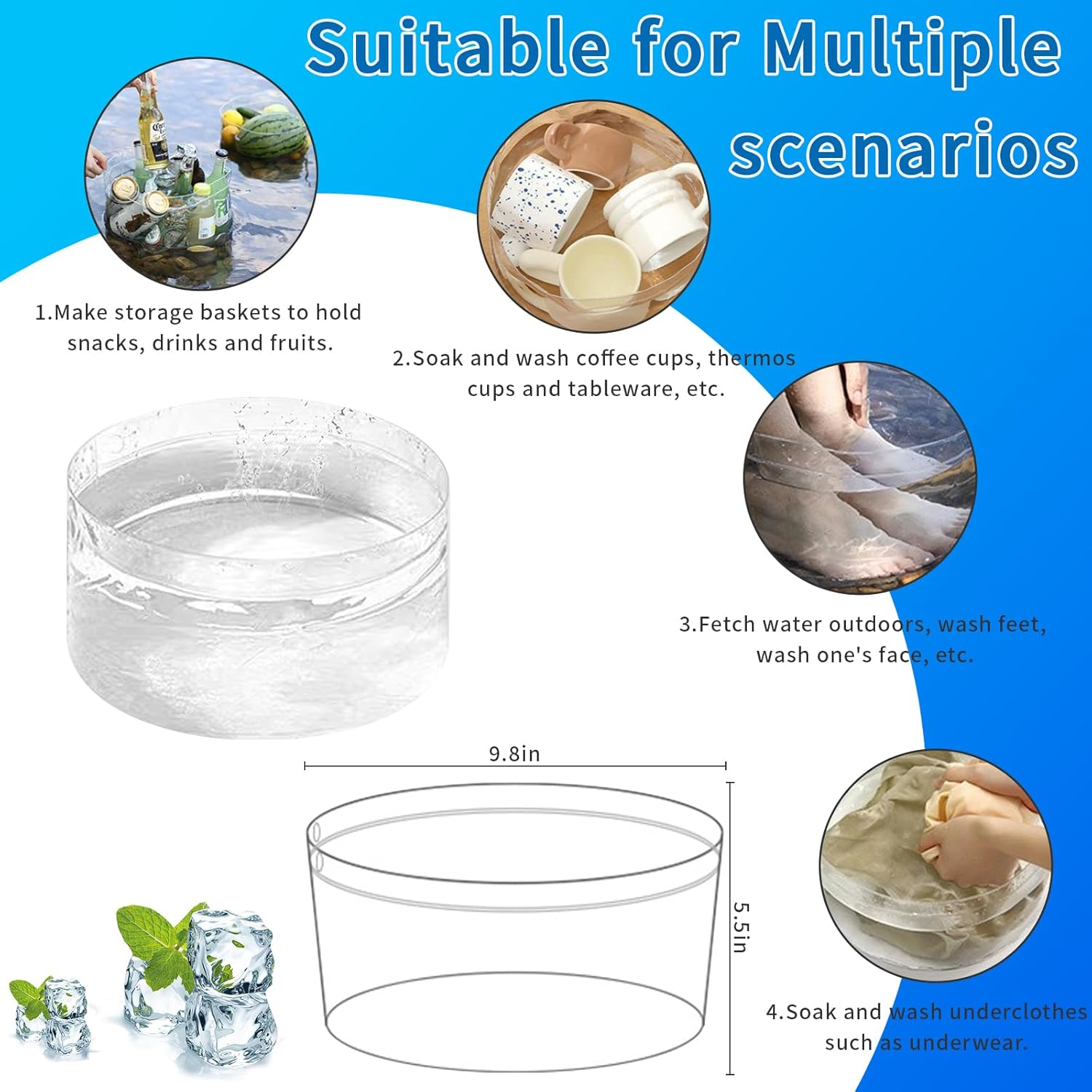 Hxryagi 2Pcs Foldable Bowl for Face Ice Bath,Ice Bath Bowl for Dipping Face image number 4