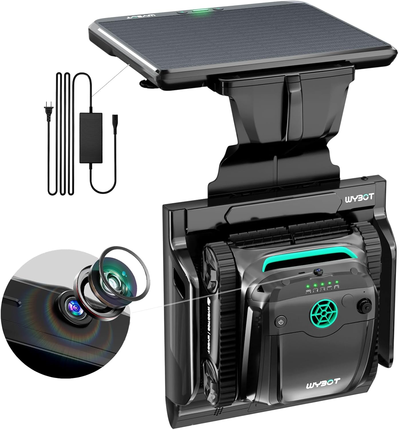 (2025 New) WYBOT S2 Solar Vision Robotic Pool Vacuum Cleaner, AI Vision, Smart Auto Parking & Dual Charging, Enhanced Scheduled Cleaning, 3D Adsorption System, for In-Ground Pools, Grey & Green