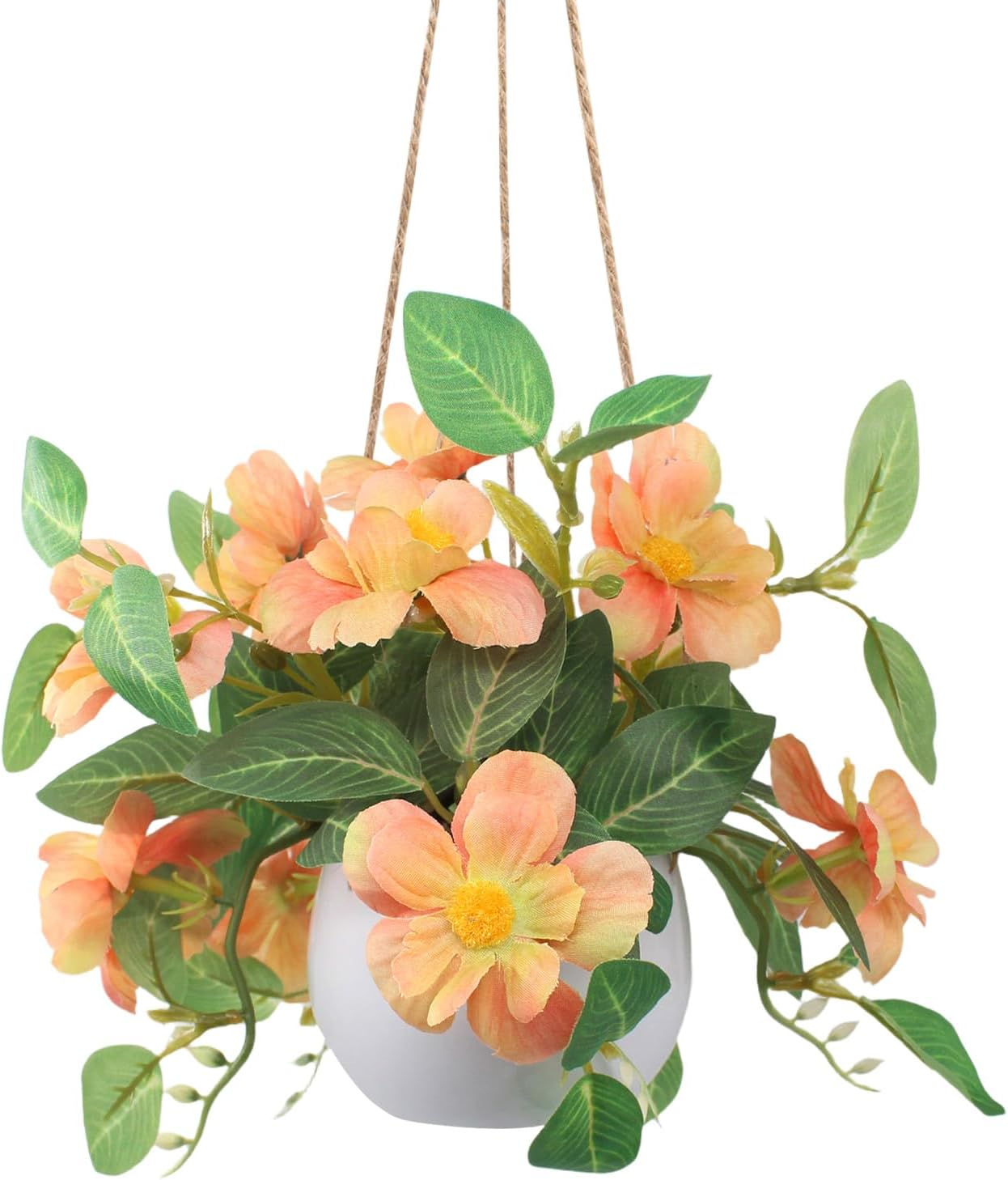 Artificial Hanging Flowers Faux Daisy Bonsai Fake Plants Basket Table Centerpieces for Wedding Office Porch Balcony Home Decor - Orange