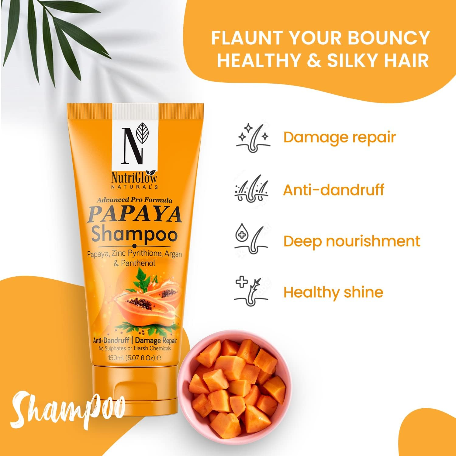 Nutriglow Natural'S Advanced Pro Formula Papaya Shampoo for Hairfall Control, Thinning All Hair Type (150 Ml) image number 4