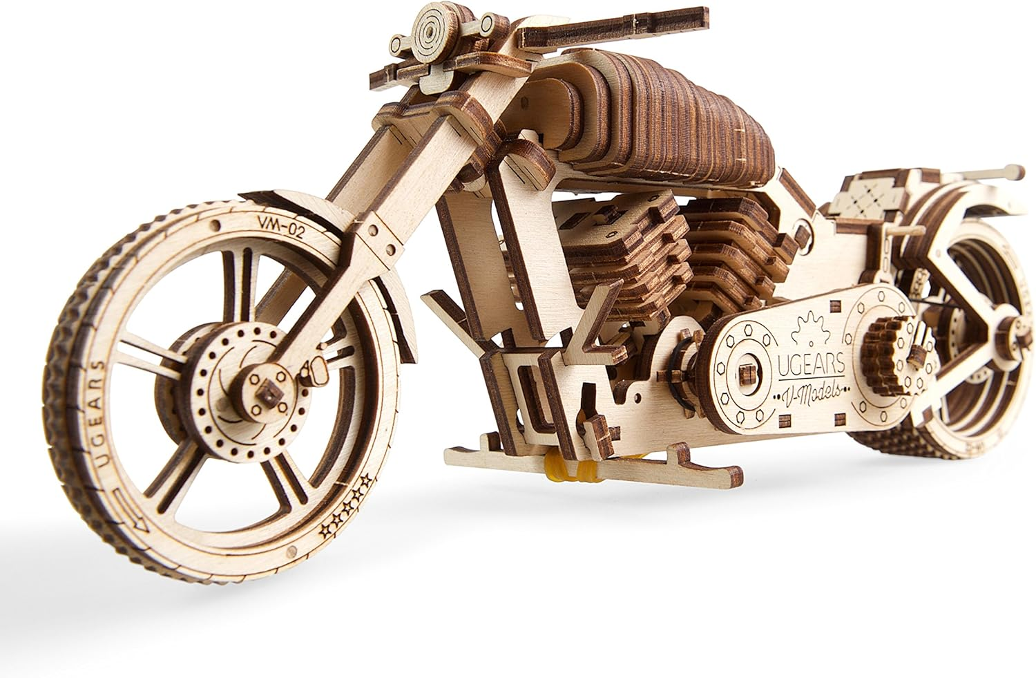 UGEARS 70051 Motorcycle, DIY Technical Model Construction, Project Bike, VM-02 with Rubber Band Motor Model Kit, Wood, Multi, One Size image number 2