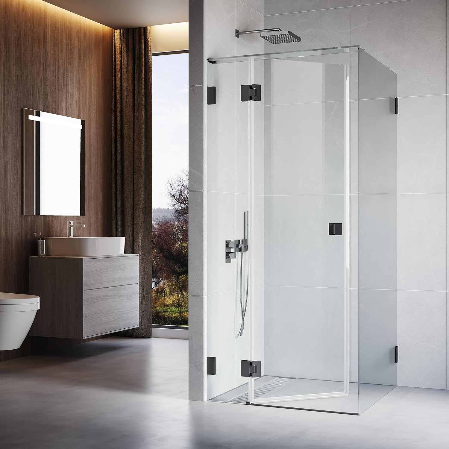 ELEGANT Frameless Shower Screen Pivot Shower Door 10Mm Tempered Glass Shower Enclosure Corner Shower Cubicle, 900X1950Mm image number 6