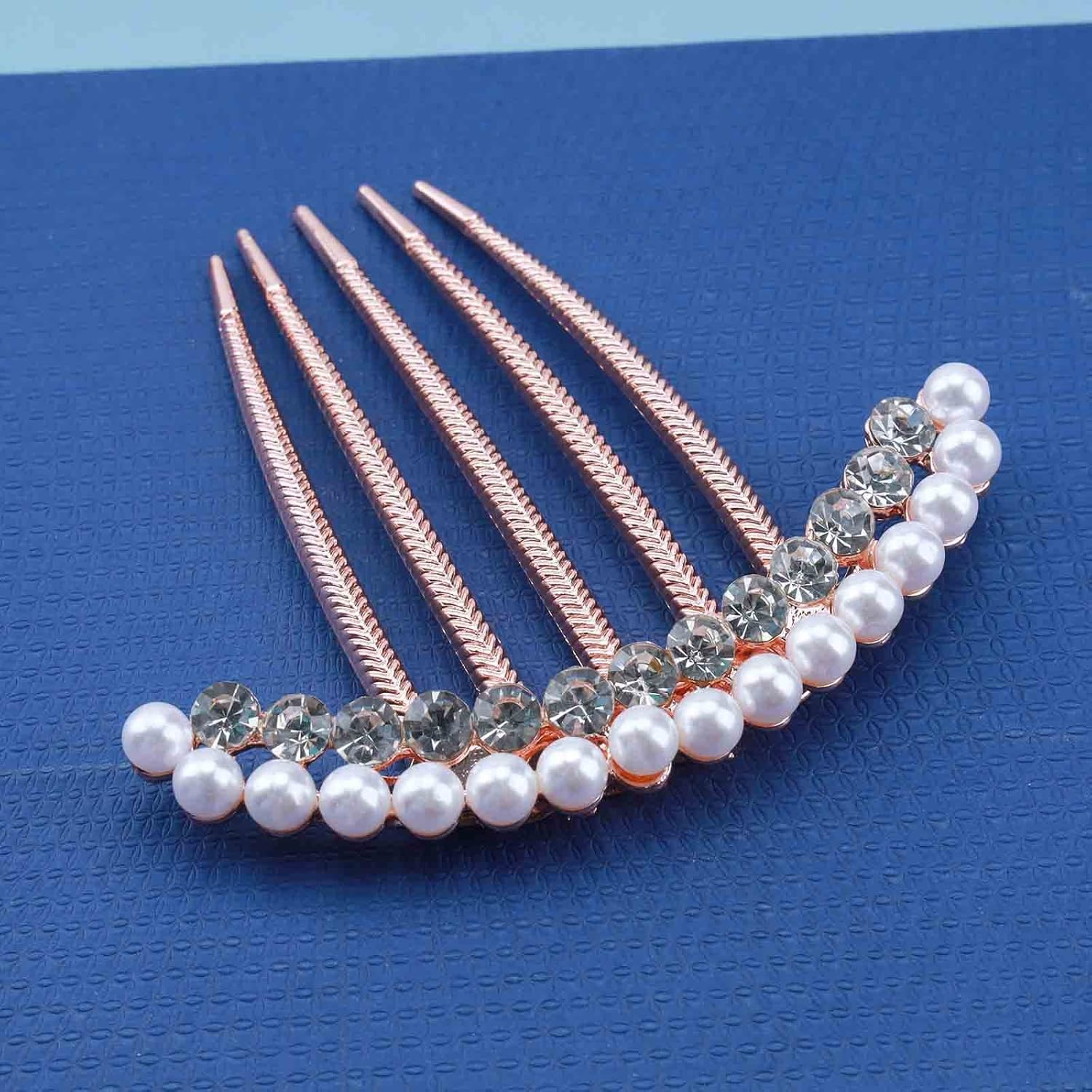 Yheakne Crystal Bridal Hair Comb Gold Rhinestone Wedding Headpiece Pearls Hairpiece Bridal Side Comb Pearls Wedding Hair Accessories for Bride and Bridesmaids (Style A) image number 3