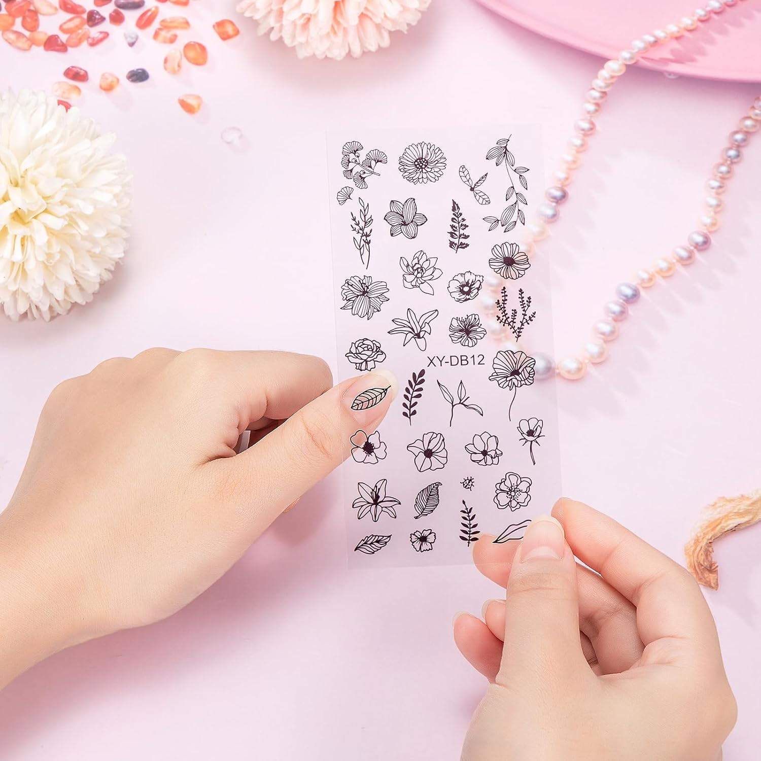 MWOOT 4 Pieces Nail Stencil Stamp Set, Stripes Lines Flower Leaves Moon Cat Theme Stamp Nail Design, French Nail Art Stamping Plates Nail Stamping Manicure Tool Kit image number 4