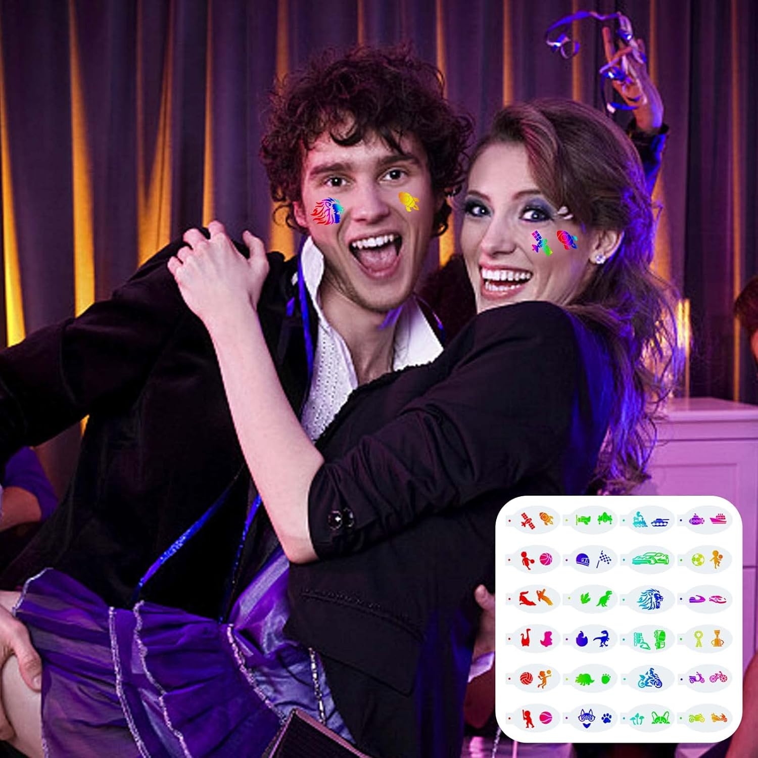 GORGECRAFT 24Pcs Face Paint Stencils Body Painting Template Vehicle Aircraft Ships Ball Sports Animals Dinosaurs Pattern Reusable Soft Tattoo Stencils for Cosplay Sports Party Body Makeup Art Painting image number 6