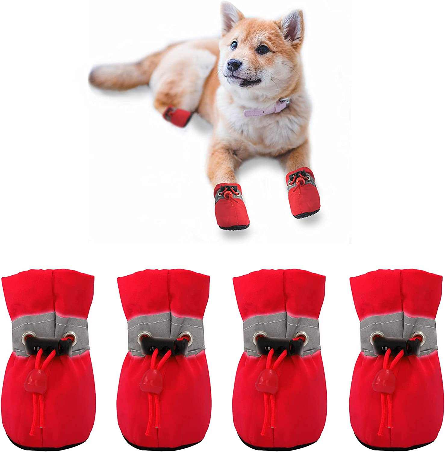 YAODHAOD Dog Boots Paw Protector, Anti-Slip Dog Shoes，These Comfortable Soft-Soled Dog Shoes Are with Reflective Straps, for Small Dog (6, Red) image number 6