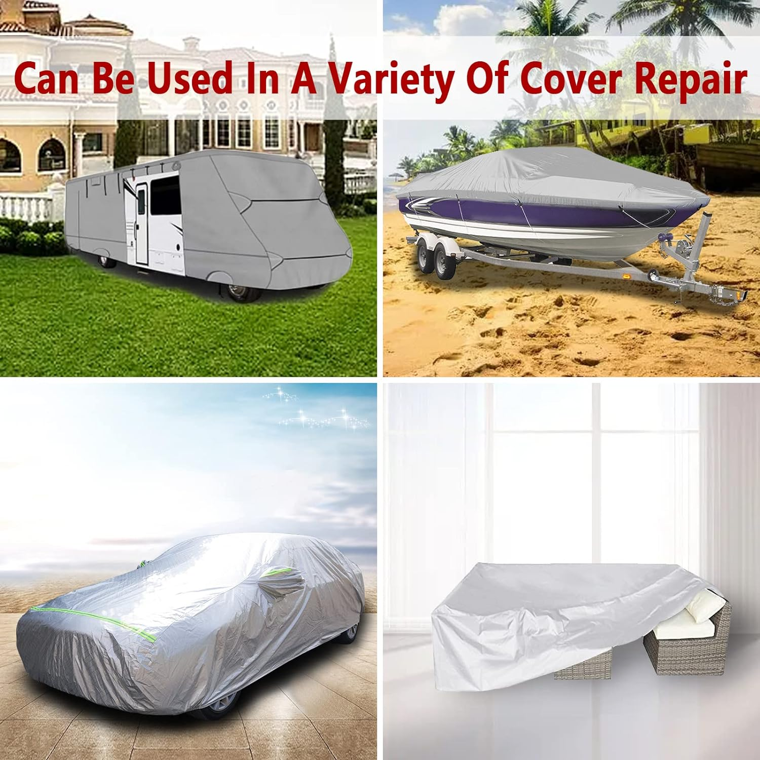Tuszom 900D 3PCS (28.5" L*19" W) RV Cover Repair Kit Waterproof Heavy Duty Self-Adhesive Canvas Patch Repair Kit for Boat Cover RV Cover