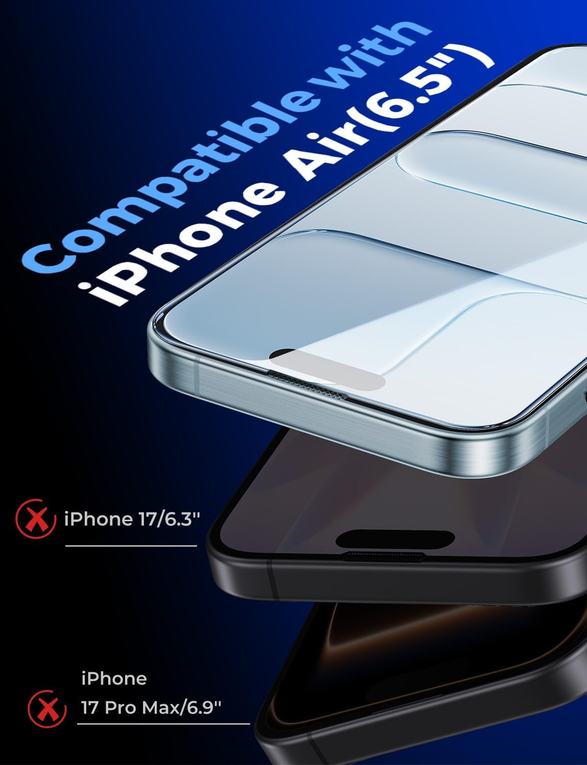 MAGIC JOHN 2 Pack for Iphone Air 6.5 Inch Tempered Glass Screen Protector, Auto Dust-Elimination, Easy Installation, Bubble Free, HD Clear image number 1