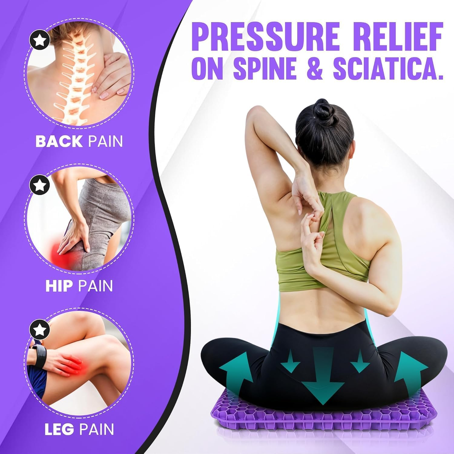 Ronluuu Gel Seat Cushion for Desk Chair & Office Chair, TPE Travel Pillow for Airplanes, Purple Stadium Seat Cushion, Wheelchair & Car Seat Cushion (Gift Ideas) image number 3