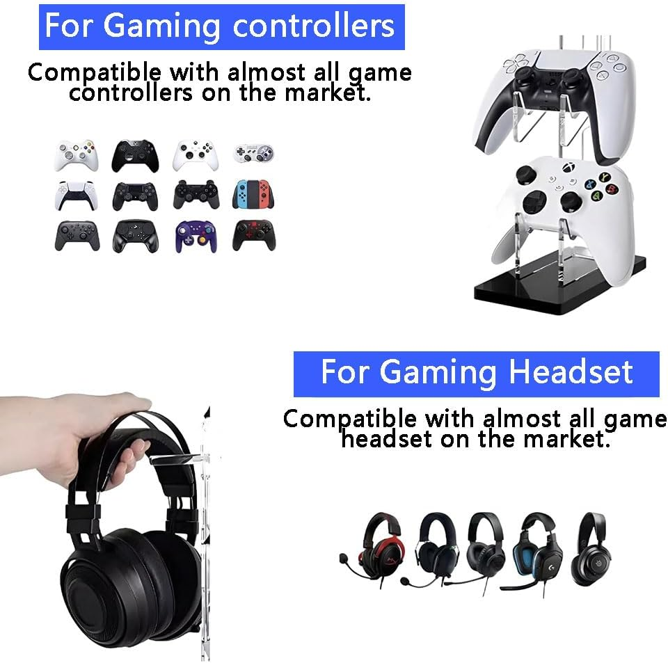 Acrylic 3-Tier Game Controller and Headset Stand, Universal Holder for PS5, PS4, Xbox One, Switch, Transparent Gaming Accessories Organizer with Anti-Slip Base for Desk Display image number 5