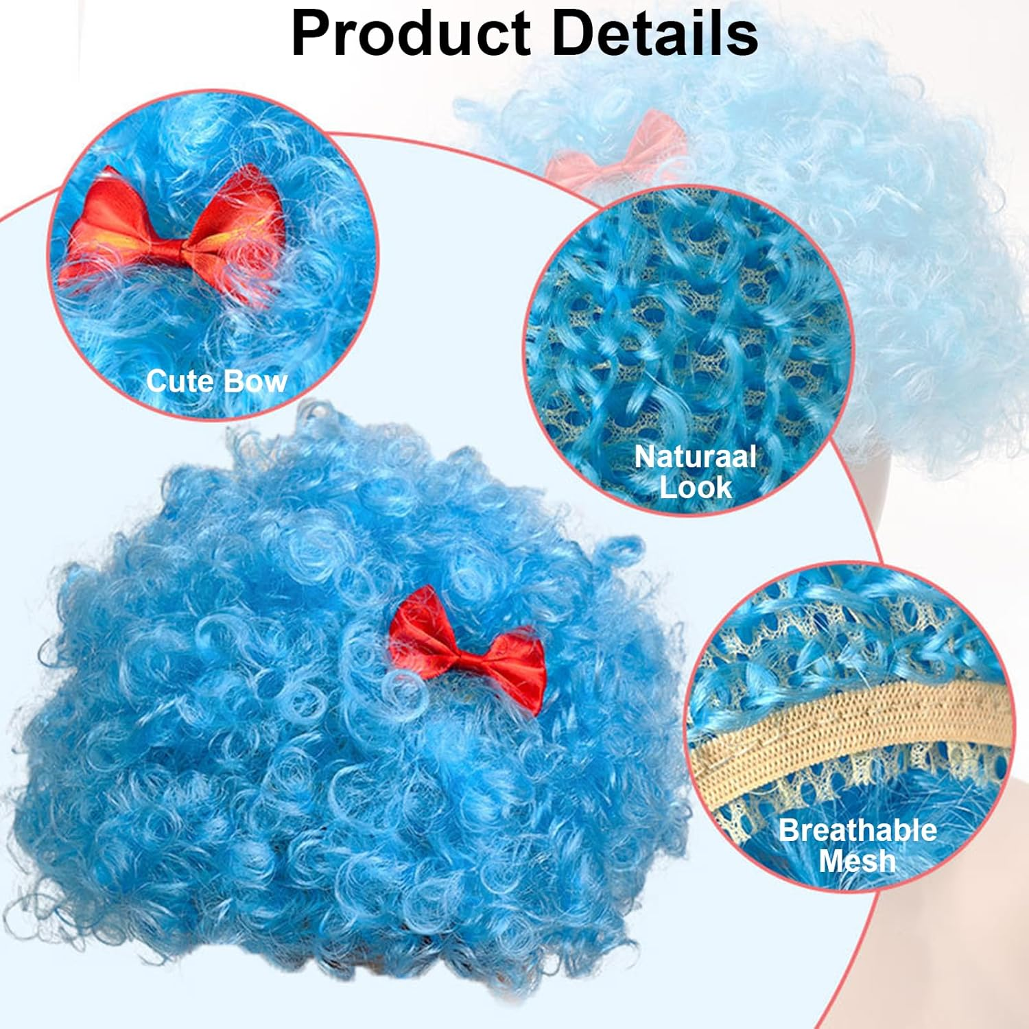 2 Pcs Blue Afro Wigs for Thing 1 & Thing 2 Cosplay &ndash; Curly Funky Costume Wig Set for Reading Week, Halloween, School Book Character Parade, Crazy Hair Day & Party Accessories image number 1
