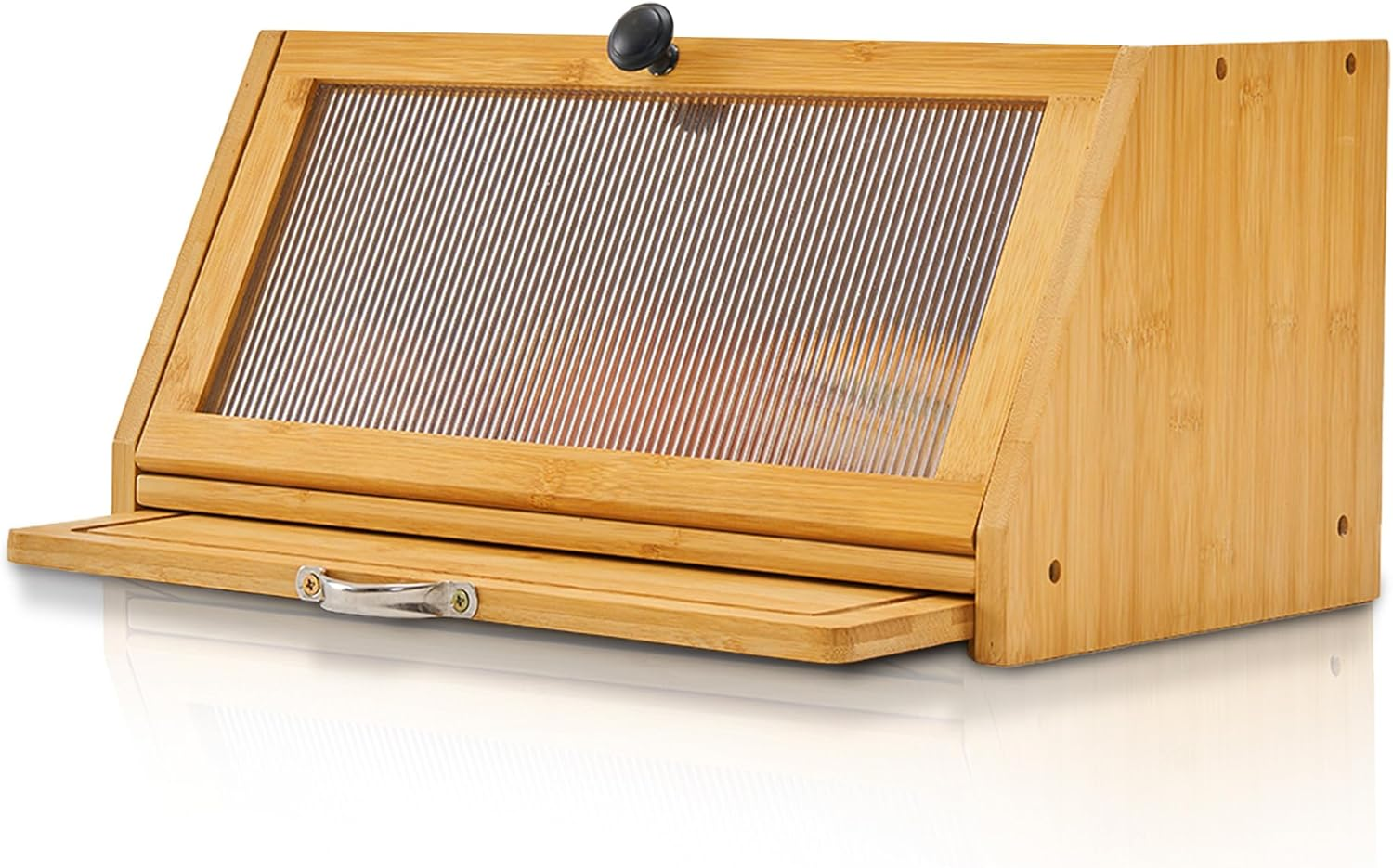 YOUDENOVA Bread Bin with Chopping Board, Bamboo Storage Box, Wooden Bread Basket Boxes Storage Bread Box for Bread, Salt and Pepper Mill, 39 X 25 X 20 Cm (L X W X H), Natural image number 6