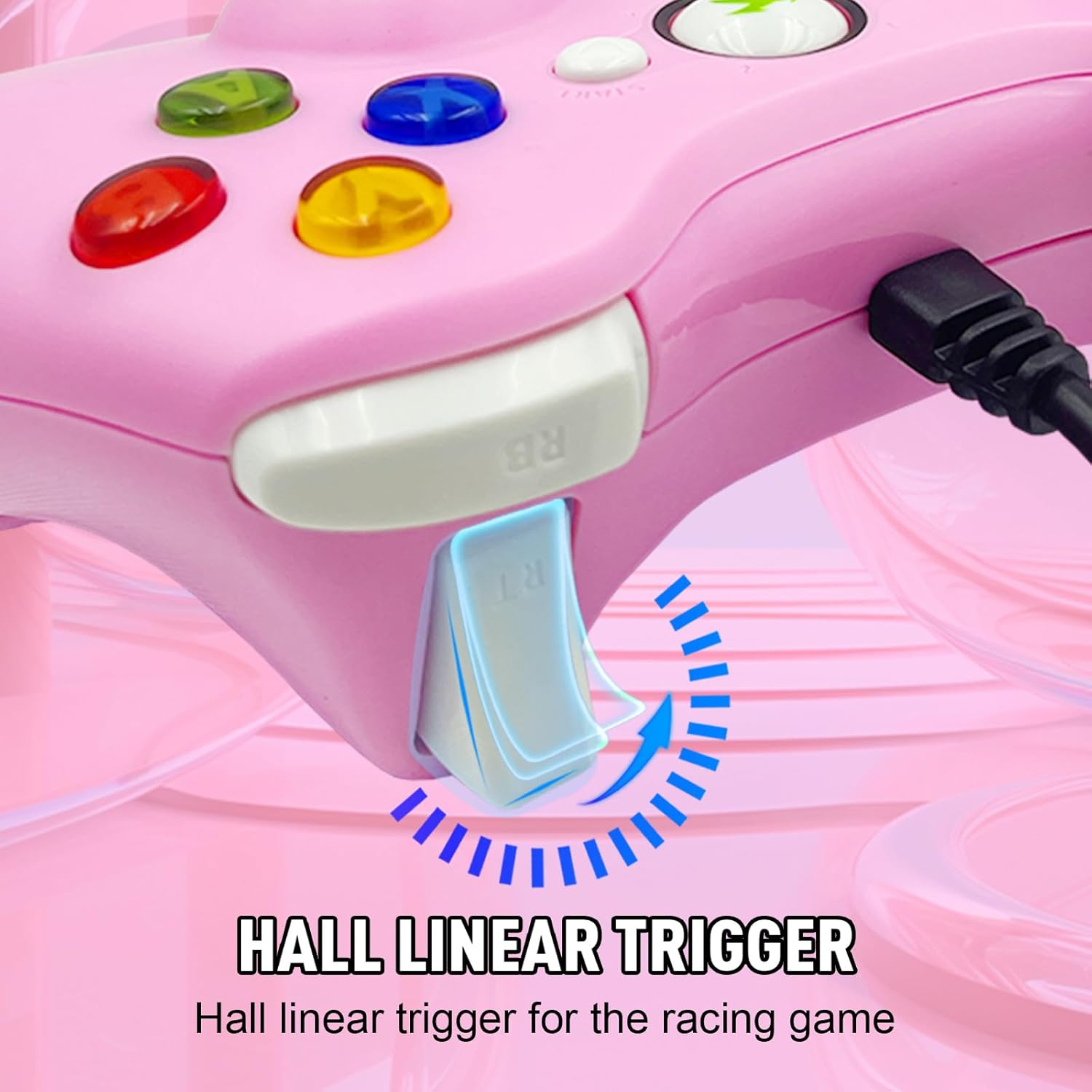 DYONDER Wired PC Controller,Game Controller Joystick with Dual-Vibration Turbo and Hall Trigger Buttons for Windows PC/ PS3/ Android TV Box/Tesla(Pink)) image number 4