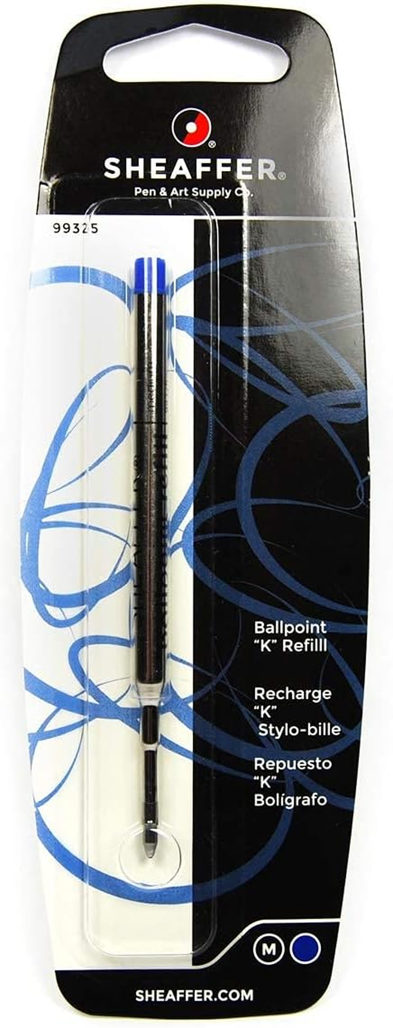 Sheaffer K Ballpoint Refills, Blue Ink, Medium Point, Single Blister Card (99325)
