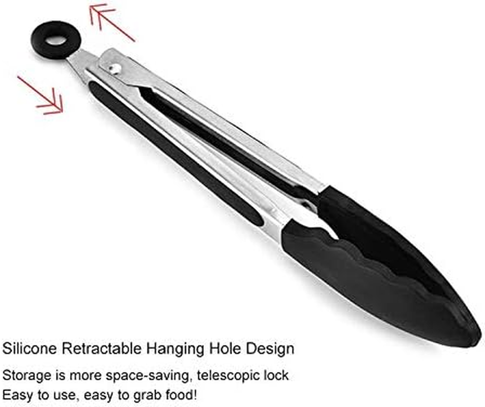 Kitchenware Gadgets 9 Inch Silicone Non-Slip Food Bread Barbecue BBQ Clip Tongs Kitchen Tools(Black) Kitchenware Gadgets (Color : Black) image number 4