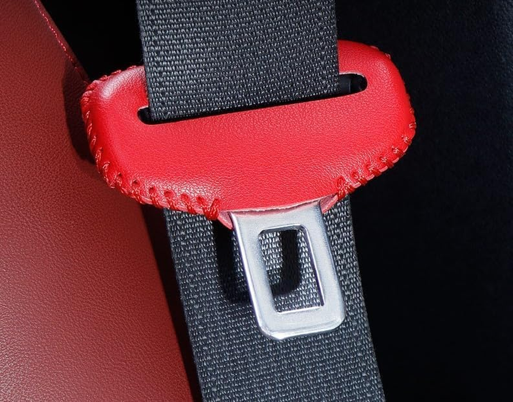 Universal Car Seat Belt Buckle Cover Leather Seatbelt Clip Protector Decoration Accessories for Most Vehicles (Red, 2PCS) image number 2
