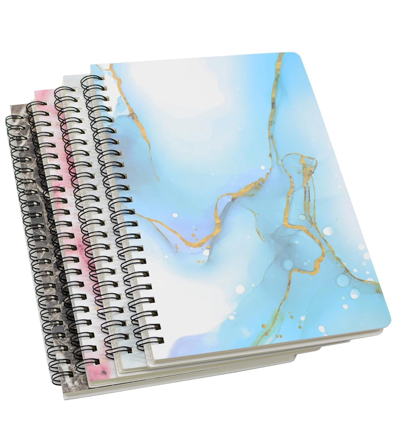 DUOMIAO Spiral Notebook, 4 Pcs A5 Marble Design Thick Hardcover 7Mm College Ruled 80 Sheets -160 Pages Journals for Study and Notes (4 Style A5) (Colorful)