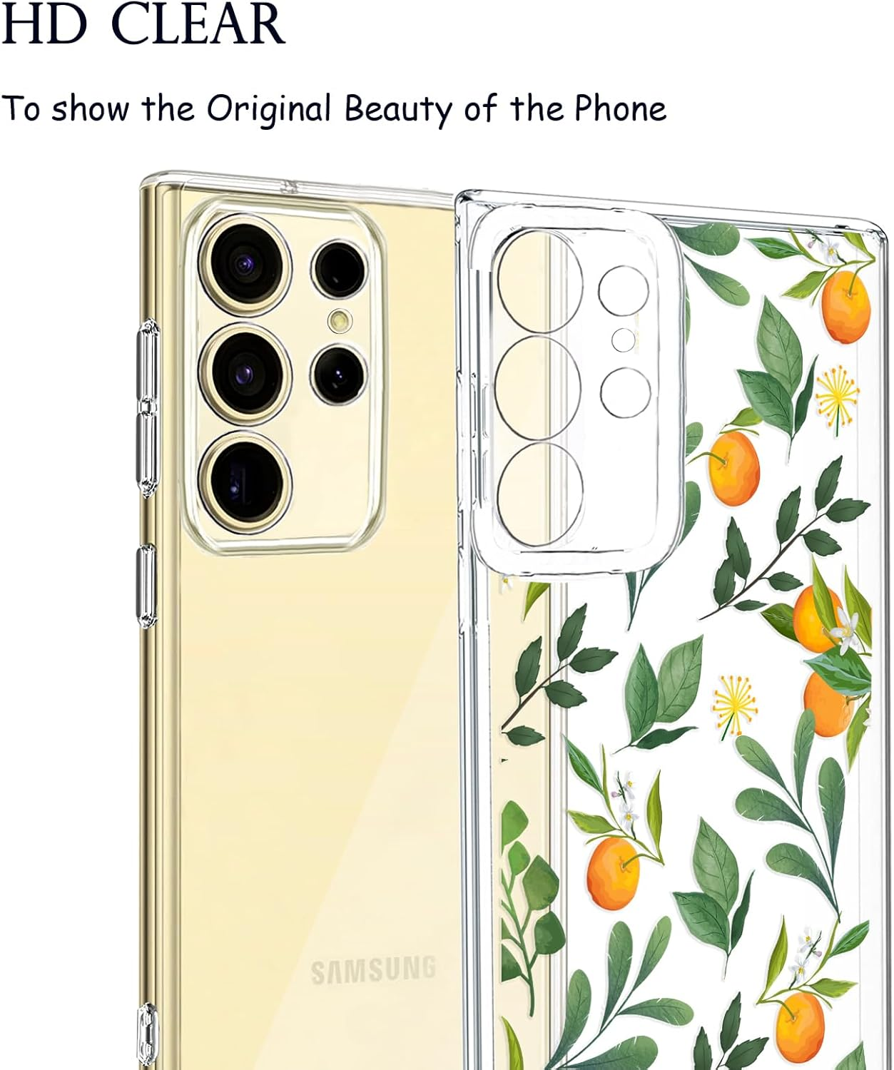 Unov Compatible with Galaxy S25 Ultra Case Clear with Design Soft TPU Shock Absorption Slim Embossed Pattern Protective Back Cover 6.7 Inch (Citrus Flavors)