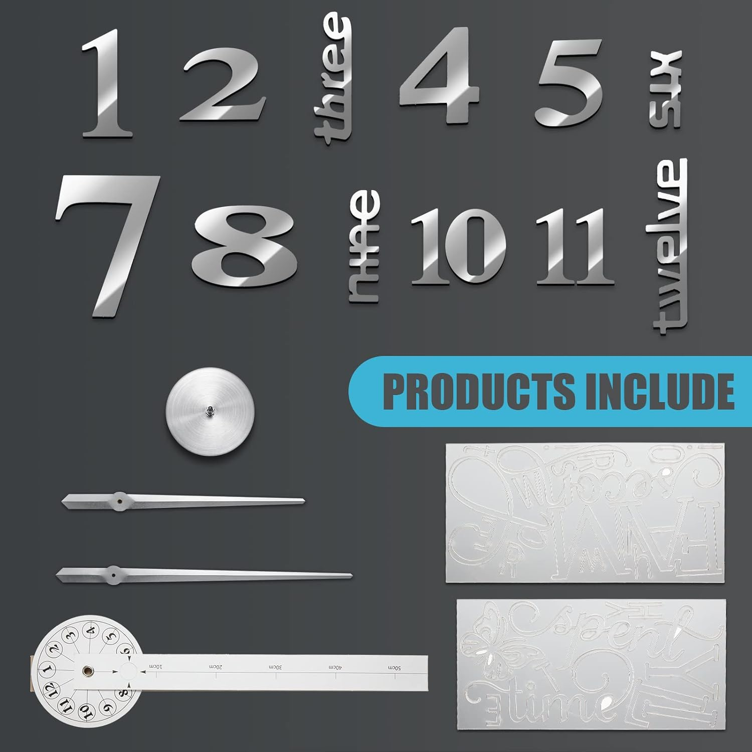 Junkin 3D Large Frameless DIY Wall Clock,Modern Decor Family Quote Wall Stickers Clock Kit for Home Living Room Bedroom Office Wall Decorations Adjustable Size (Silver)