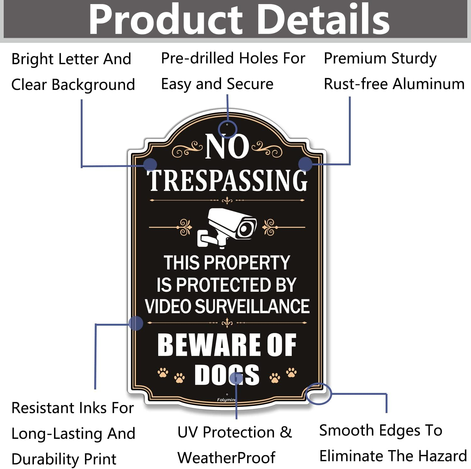 2 Pack No Trespassing This Property Is Protected by Video Surveillance Beware of Dogs Signs 12 X 8 Inches Metal Reflective Sturdy Rust Aluminum Weatherproof Easy to Install image number 1