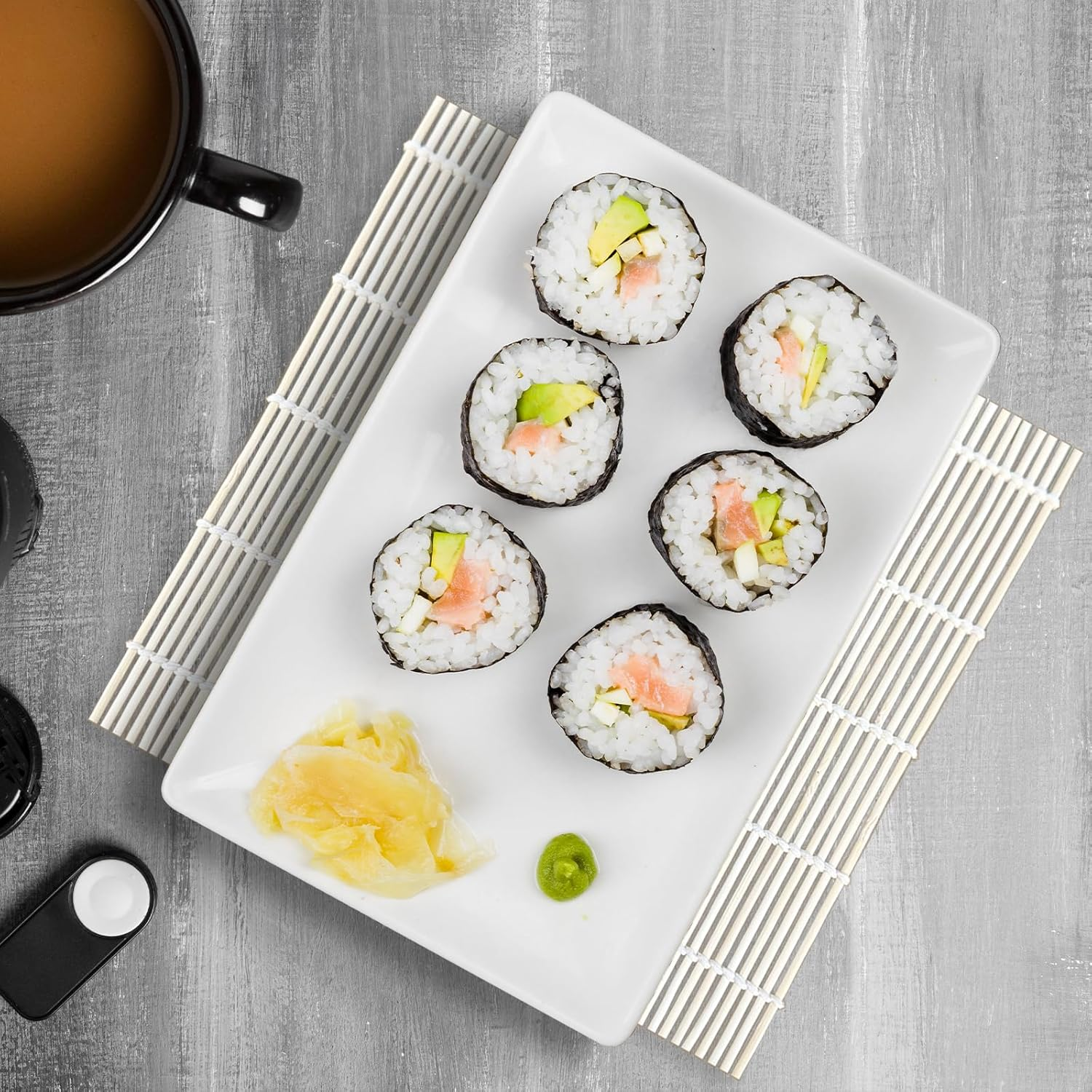 TEAONE Sushi Mats, 2 PCS Non Stick Bamboo Sushi Roller for Home Sushi Making (24 X 24Cm/9.44 X 9.44In) image number 2