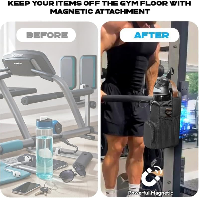 Magnetic Gym Bag, Magnetic Water Bottle Gym Bag Company,Cross Body Water Bottle Holder Bags for Travel, Work and Sportsr Men and Women, Gym Gifts, Gym Accessories