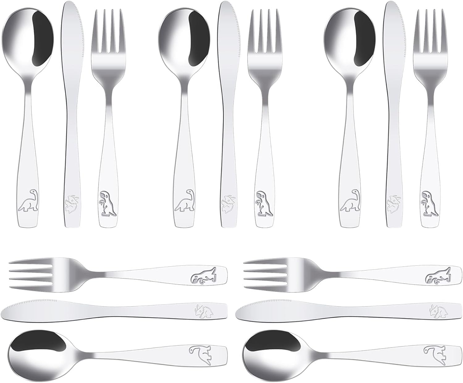 15Pcs Kids Silverware Set Fork Knife and Spoon Set 410 Stainless Steel Toddler Utensils Ergonomic Smooth Kids Cutlery Flatware Funny Dinosaur Dishwasher Safe for Children Toddler image number 1