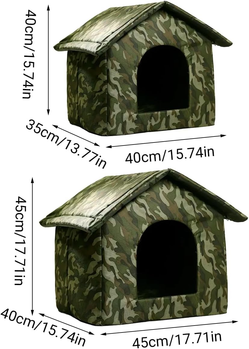 AIMALL Waterproof Outdoor Cat Dog House, Durable Polyester Camouflage Pet Shelter, Warm Windproof Rainproof Pet Retreat image number 2