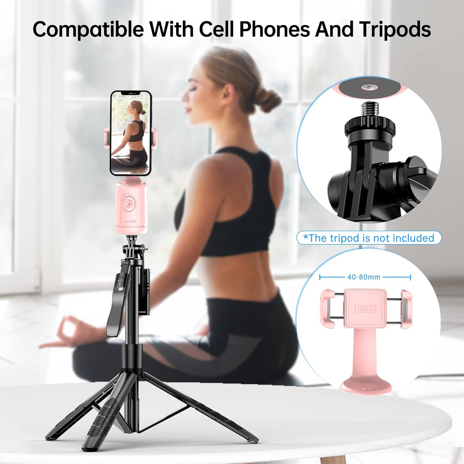 Auto Tracking Phone Holder, Auto Face Tracking Tripod, Portable All-In-One Smart Selfie Stick 360 Rotation Fast Face & Object Tracking Cameraman Robot Mount for Phone Video Vlog Live Streaming(Pink) - Pink image number 4