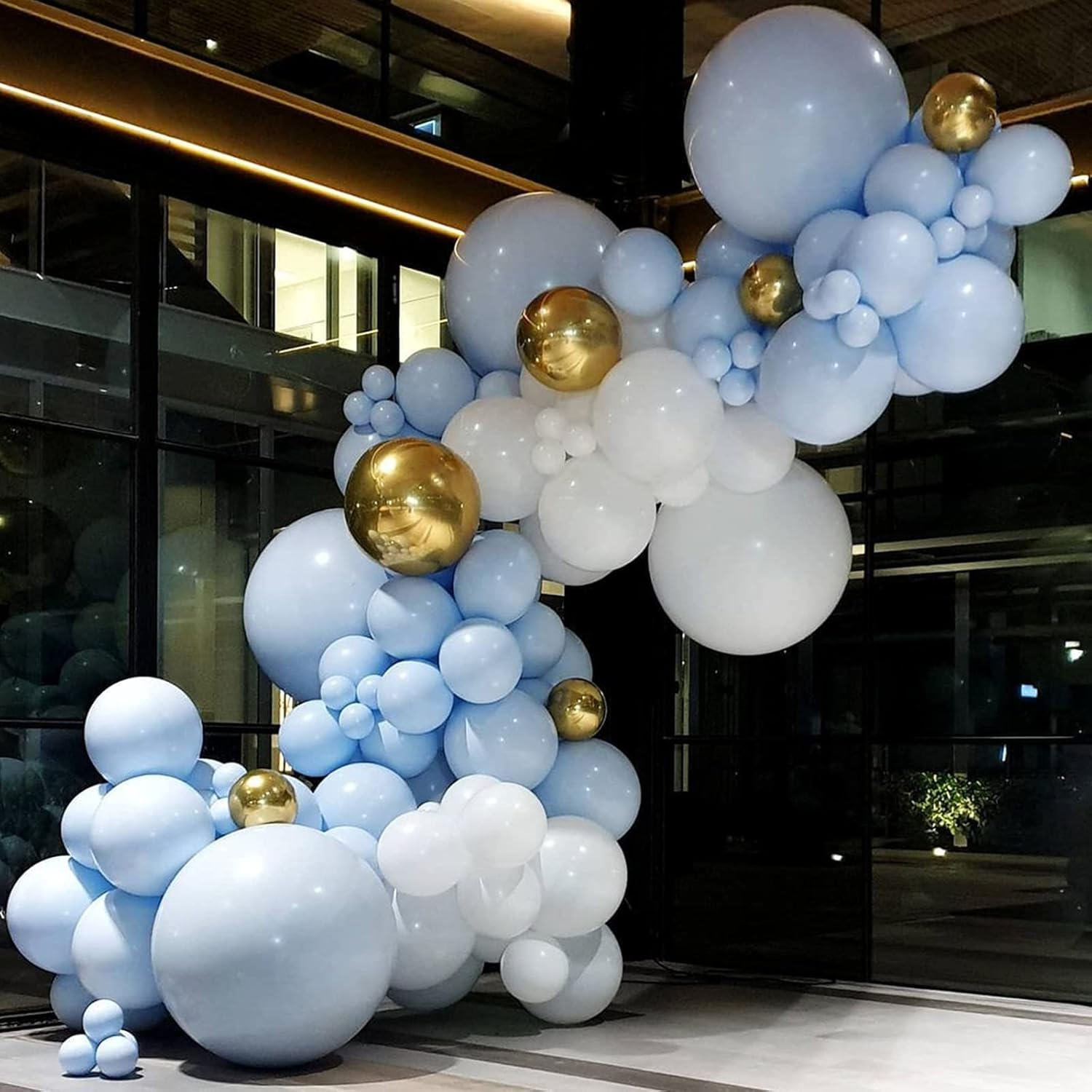 138 Pcs Blue White Balloons Garland Kit, Light Blue Balloon Arch with Gold Foil Balloons for Baby Shower Bridal Shower Boy Girls Birthday Wedding Party Teddy Bear Party Decorations image number 4