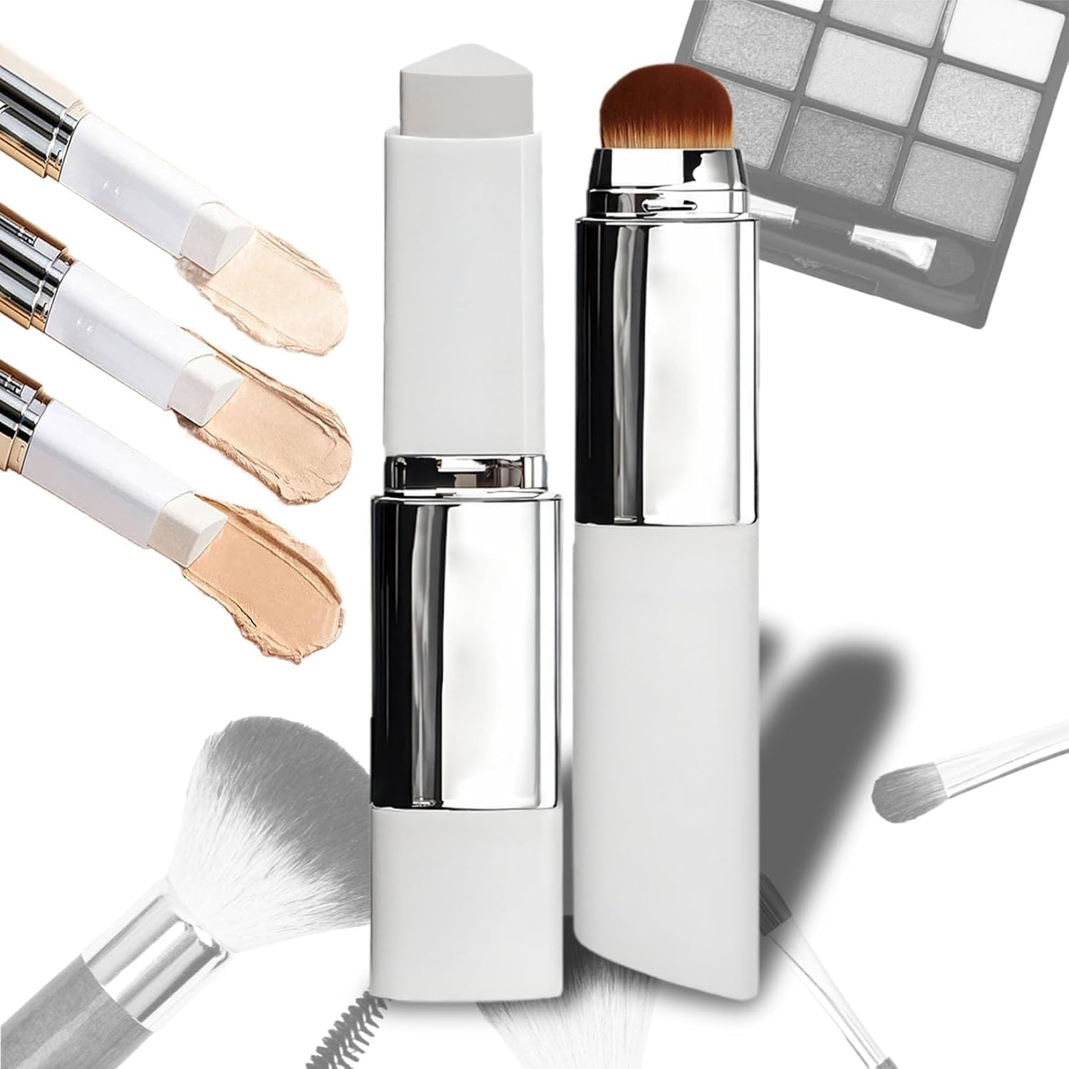 Color Changing Cover Cream Stick, Color Changing & Brightening Makeup Base, Full to Medium Coverage with Detachable Brush, Moisturizing Makeup (Natural)