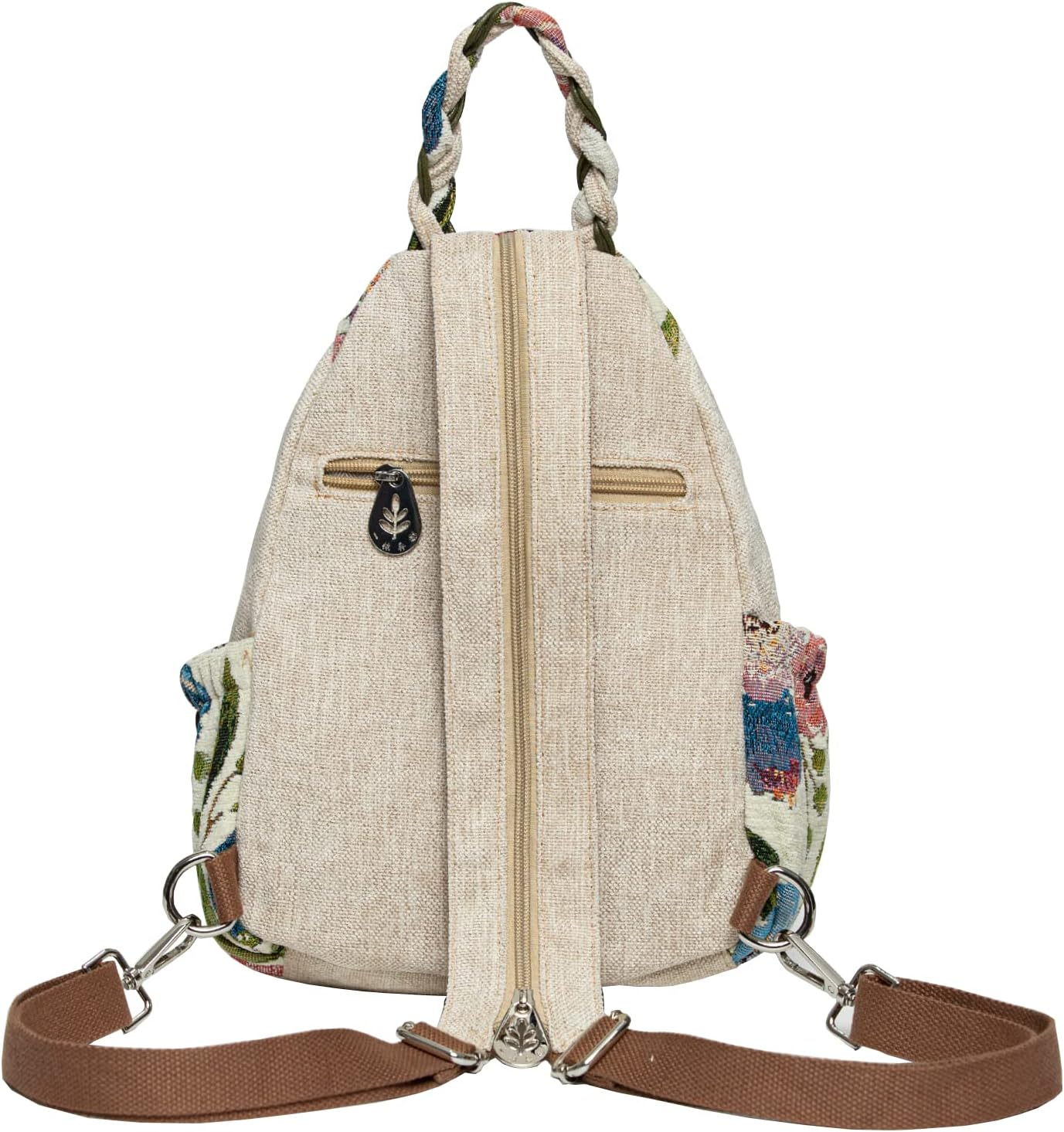 LOZENY Casual Canvas Backpack，Cotton Woven，Versatile Hand-Woven Cotton Linen Bag Small Shoulder Small Fresh Light Fashion Lightweight Cloth Leisure Art Backpack, Green Mist, Small, Handmade Art image number 2