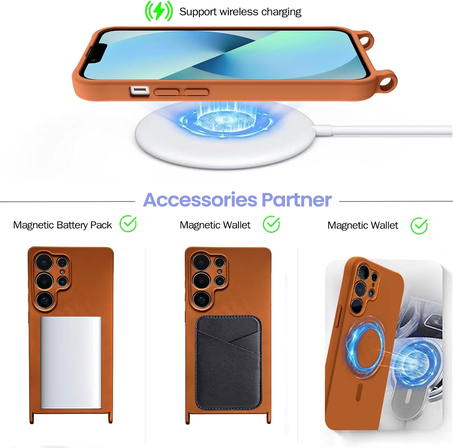 Galful Mobile Phone Lanyard Mobile Phone Case for Samsung Galaxy S24 Ultra Magnetic Case with Strap, Camera Protection, Protective Case, Removable, Adjustable Cord for Hanging, Silicone Case image number 4