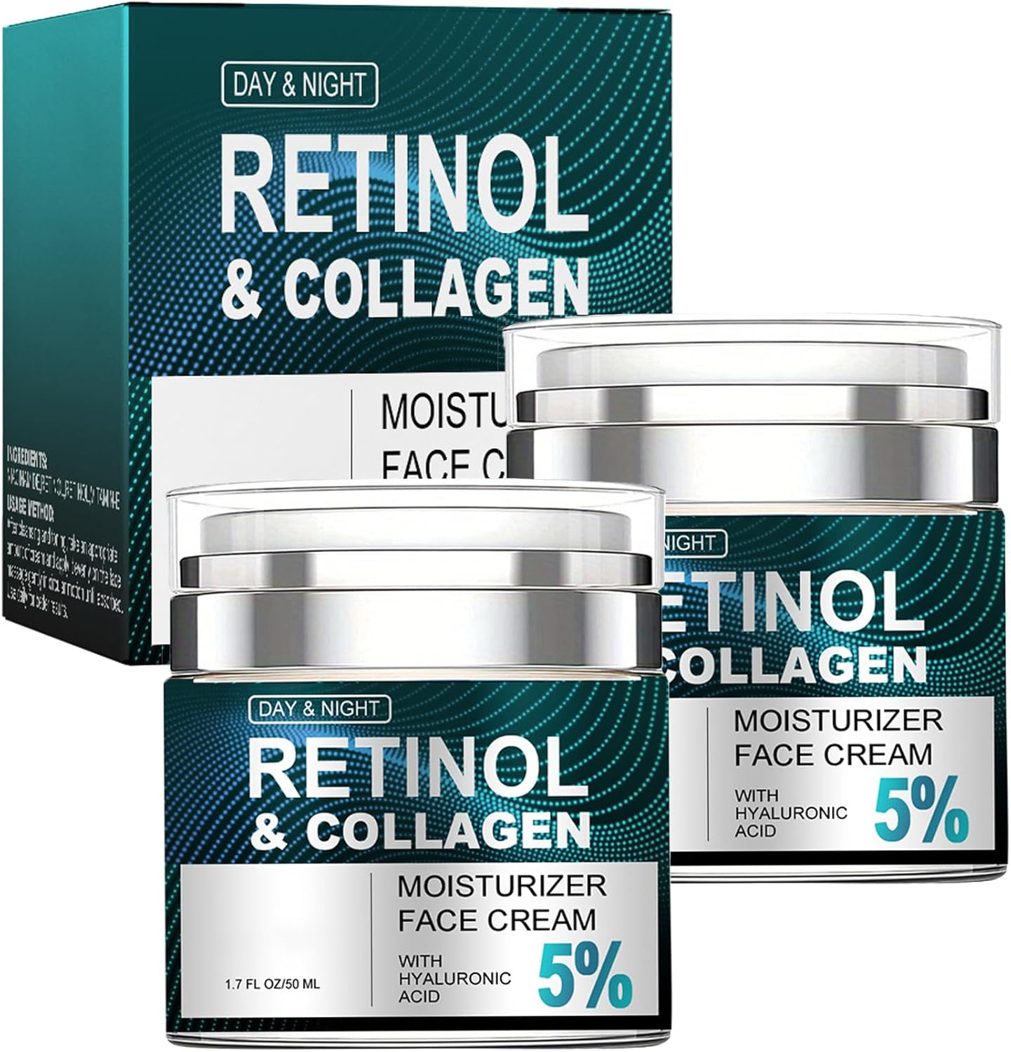 Retinol & Hyaluronic Acid Cream for Face(2Pcs) - Anti-Aging Moisturizer Day & Night,Deep Hydration to Reduce Wrinkles,Fine Lines & Dryness,Firming Skin Care with Collagen for Women & Men