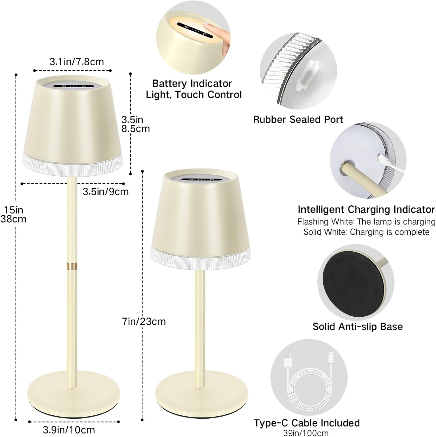 OUTON LED Table Lamp Wireless with Battery Indicator, 4000 Mah Battery Table Lamp USB-C Rechargeable, 3 Colour Temperatures & Continuously Dimmable, Touch Control, Memory, Portable Lamp for Indoor And - Green-2Pcs image number 2