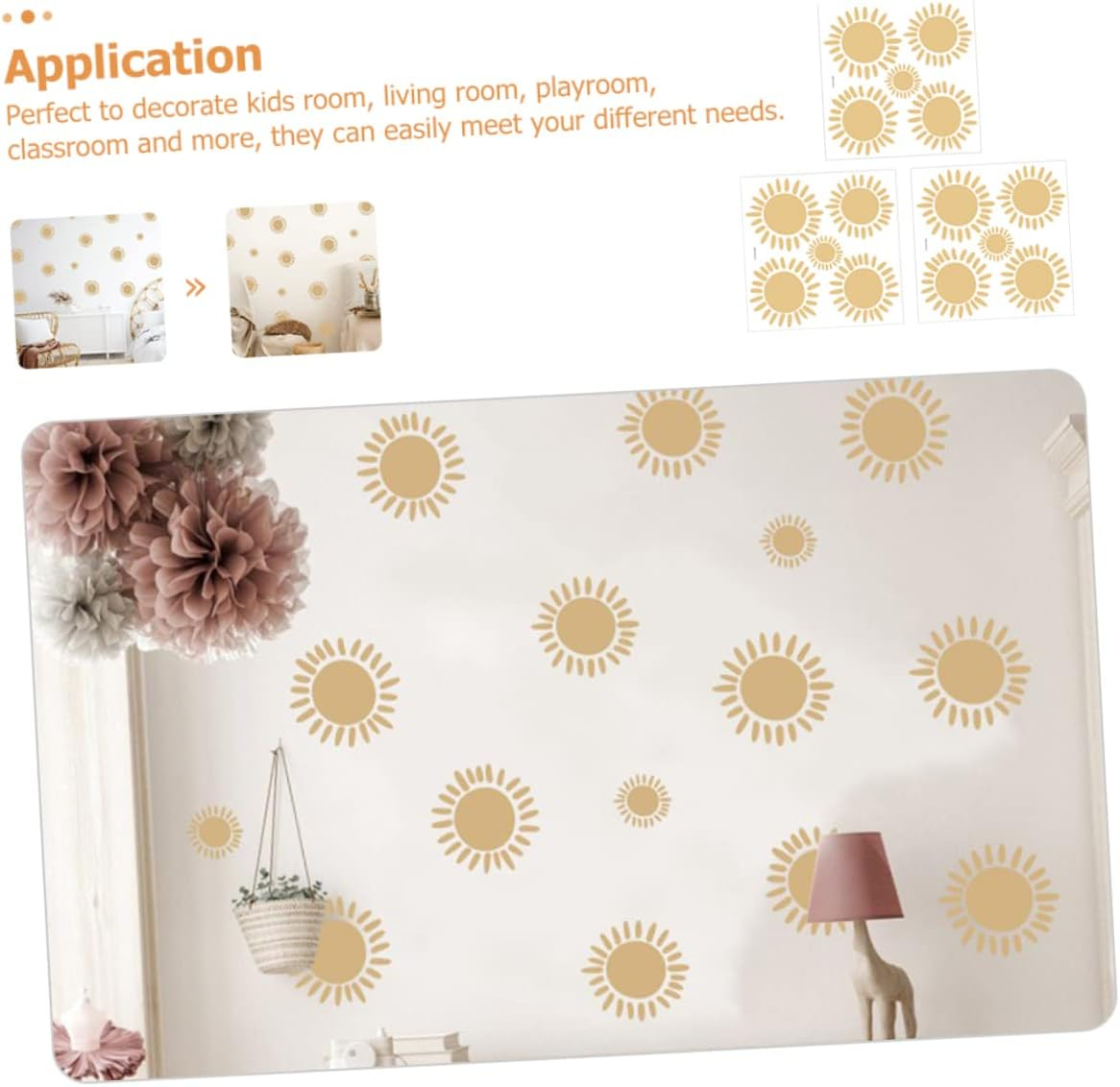 HOMSFOU 3Pcs Sun Wall Stickers Self-Adhesive Decals for Room Living Room Classroom Easy to Peel Removable No Sticky Residue Adorable Wall Art Decor image number 5
