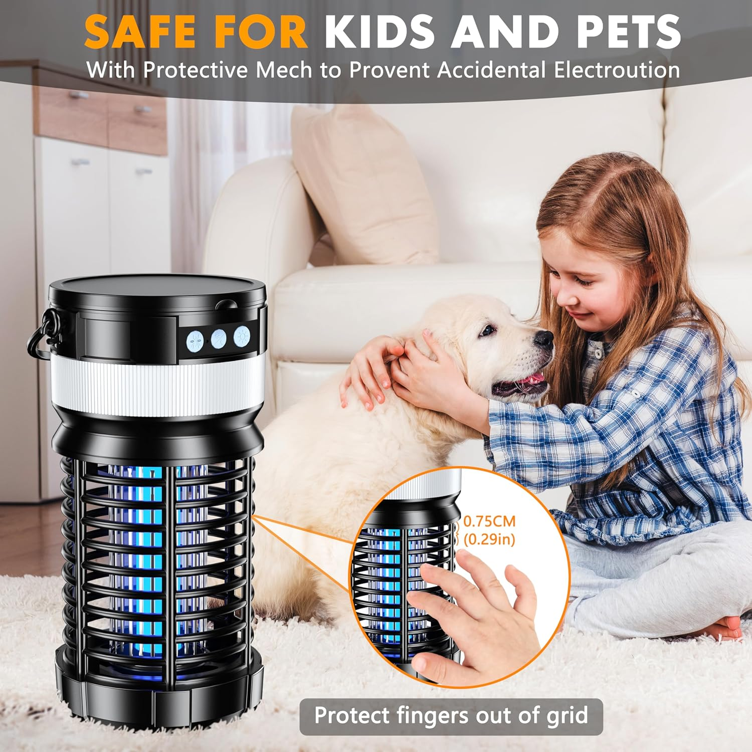 Solar Bug Zapper Outdoor, 2 in 1 Mosquito Zapper with LED Light, Rechargeable Cordless Fly Zapper with 4000Mah Battery, Waterproof Pest Control for Home, Patio, Backyard, Camping, Garden