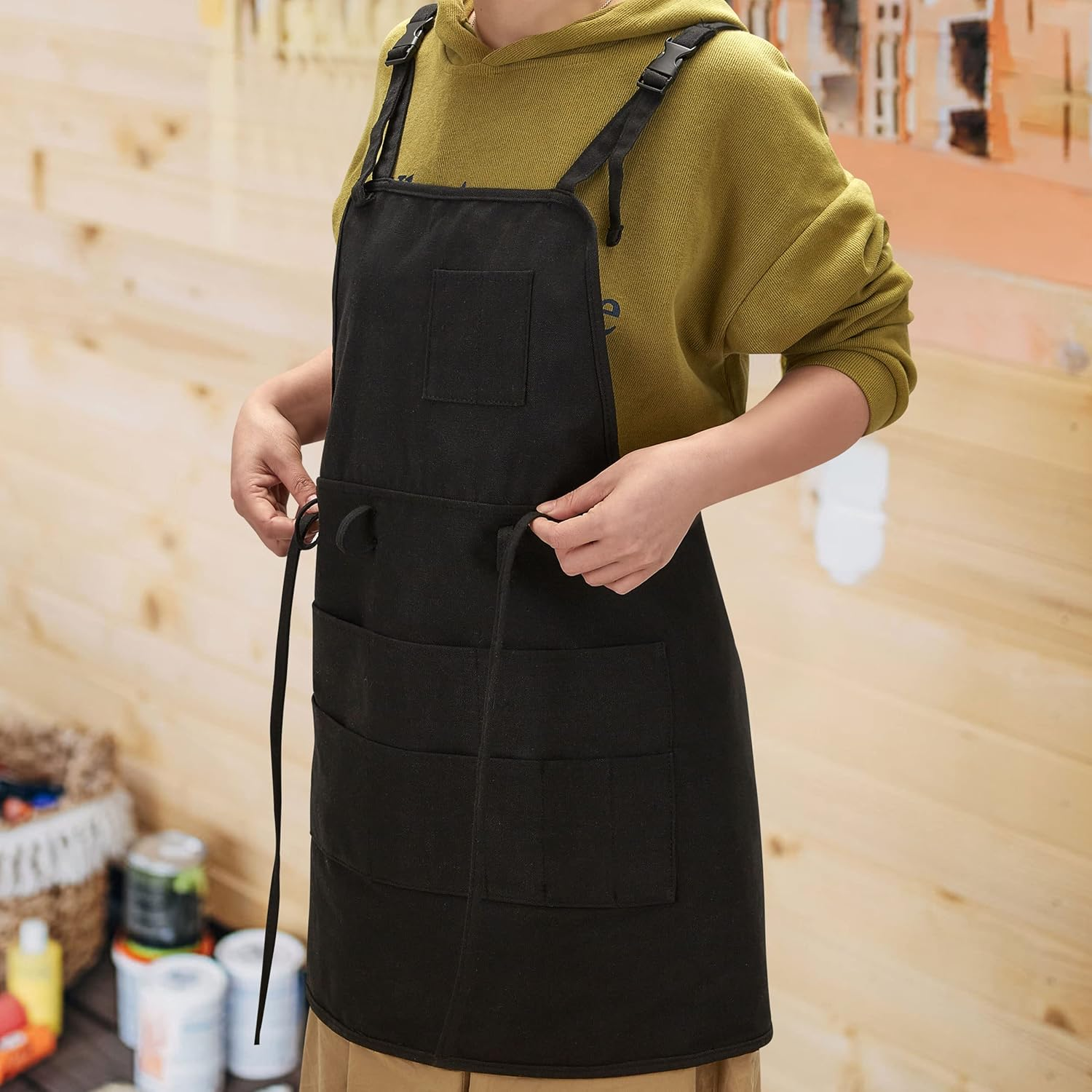 Mylifeunit Artist Apron, Adjustable Painting Apron with 10 Pockets for Arts and Craft image number 6