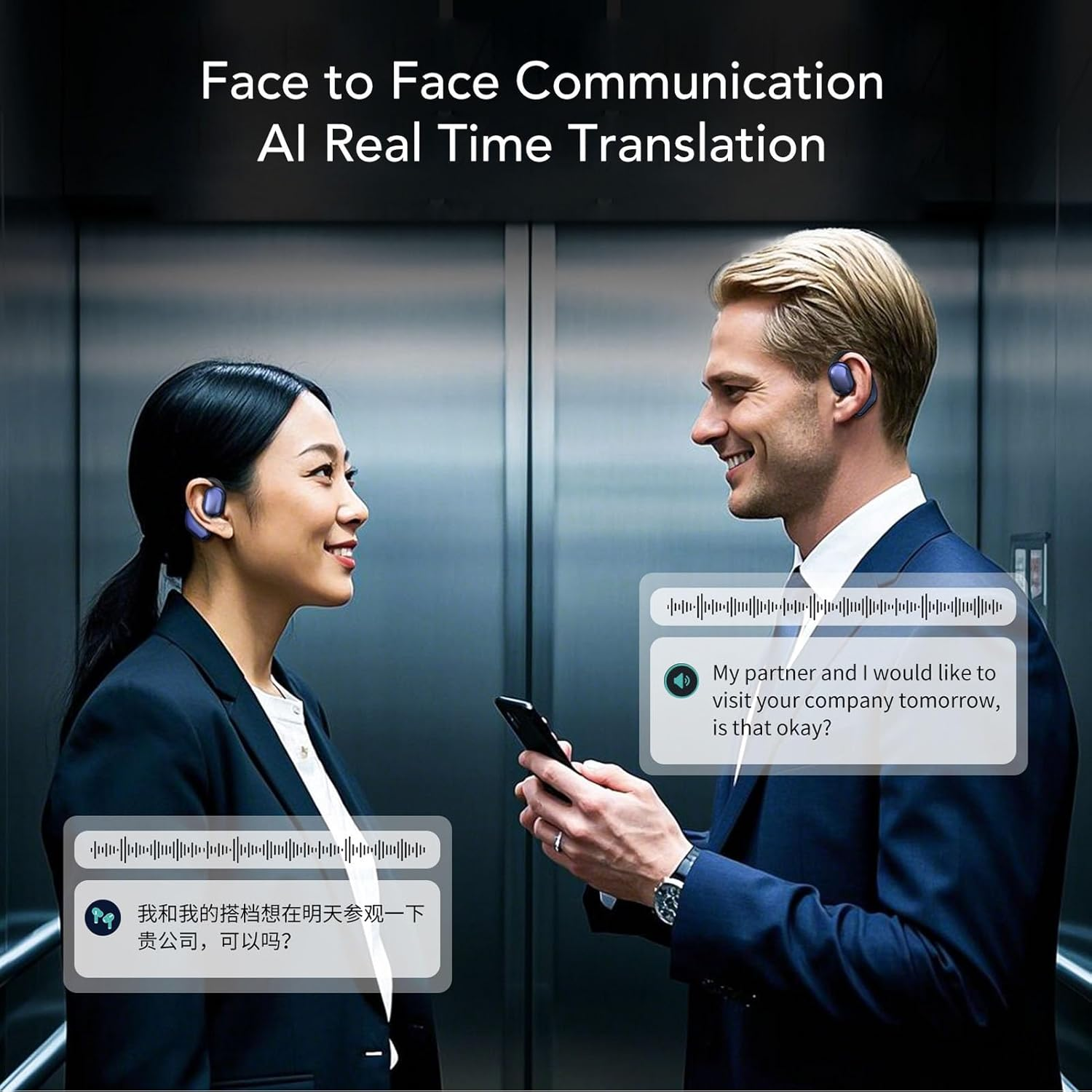 Diyeeni AI Translation Earbuds, Real Time 134 Languages Translator Earbud, Open Ear Bluetooth Language Translator Headphone for Travel Business Meeting Learning