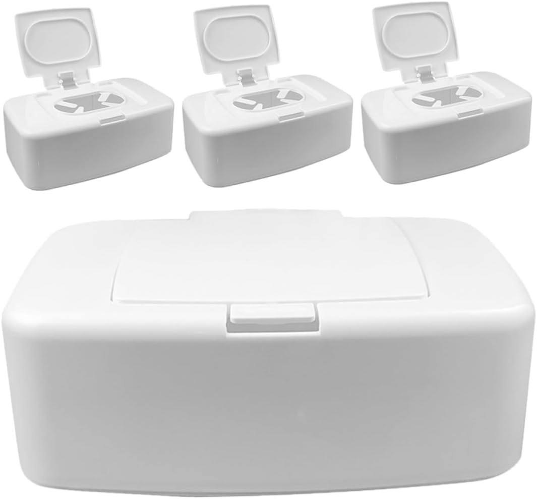 TIDTALEO 4Pcs Plastic Wipe Box Reusable Tissue Holder Push Button White for Living Room Bedroom Nursery Storage image number 6