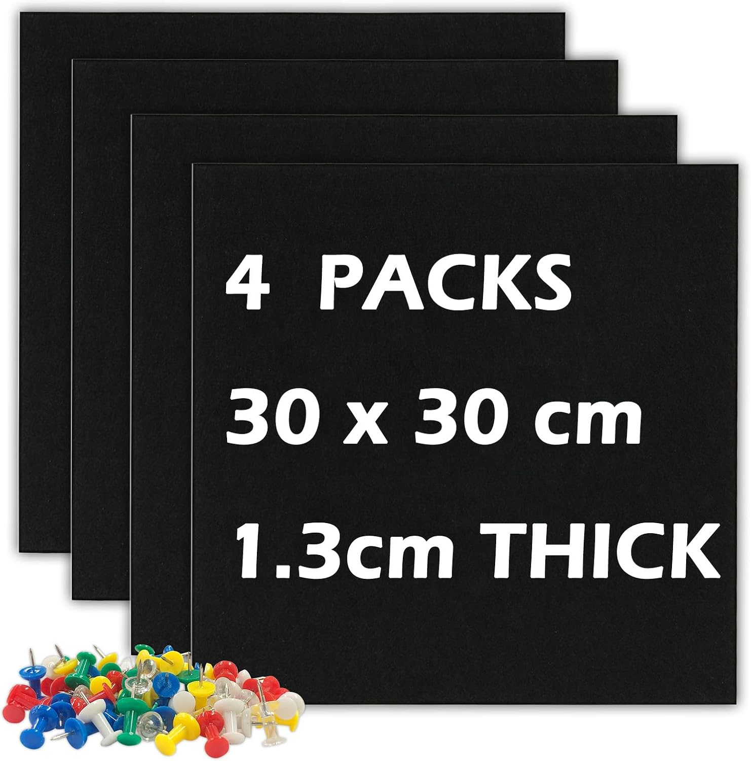 Large Cork Board Alternative, 4 Pack 12&rdquo; X 12&rdquo; Self Adhesive Felt Bulletin Board Wall Panels, Pin Board, Felt Wall Tiles for Home, Office with 40 Push Pins(Black)