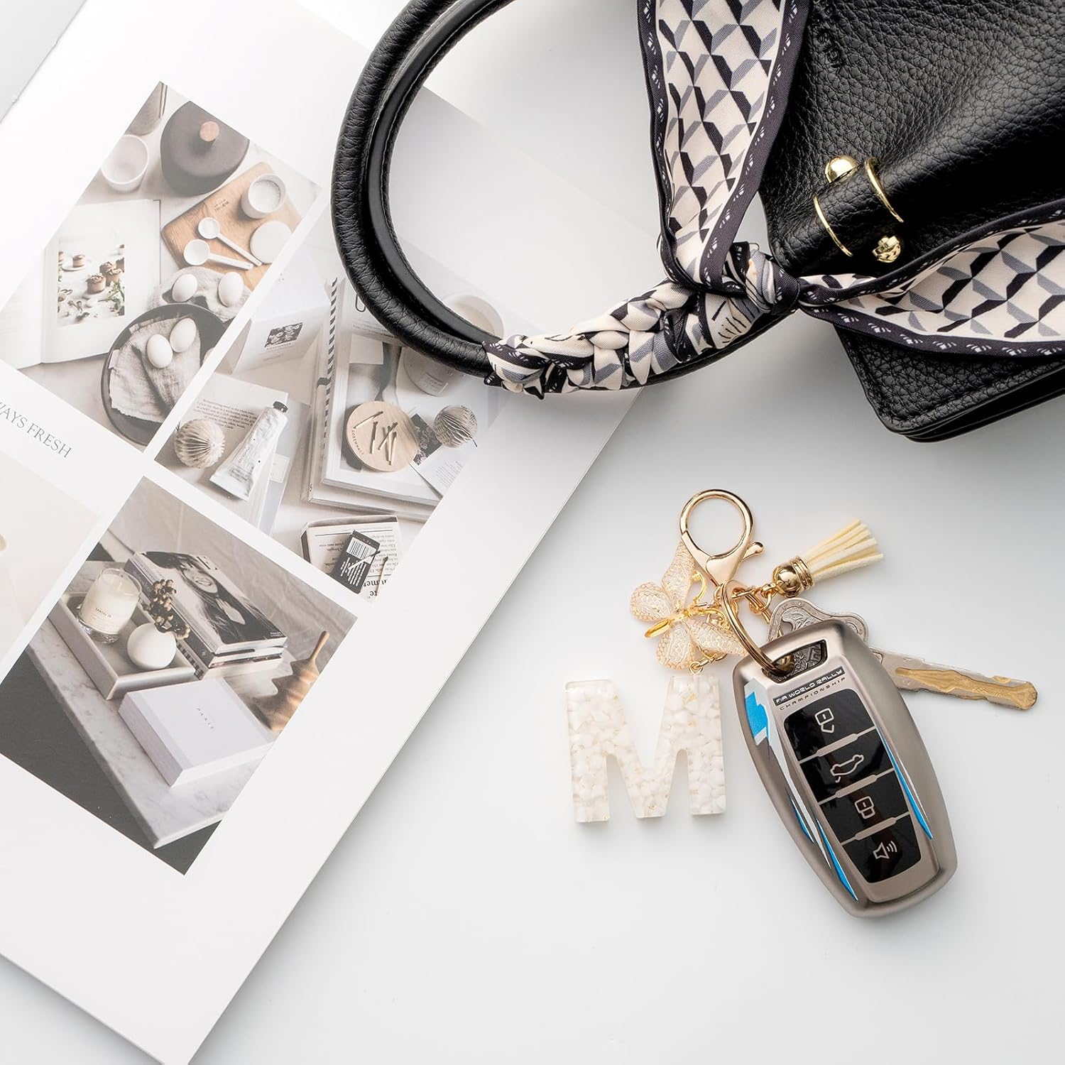 Letter Keychain Initial Keyring Key Chain Alphabet Key Rings for Women Girls,Beige - Beige-B image number 2