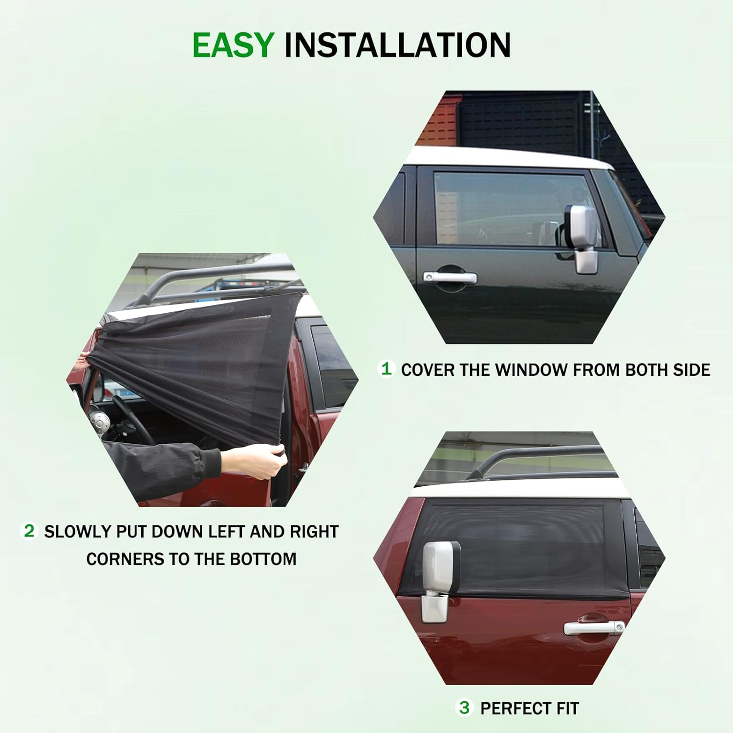 LLKUANG 100% Protection from Bugs for Toyota FJ Cruiser 2007-2021 Shade Breathable Mesh Car Curtains Door/Window Net Car Window Screens for Camping-2Pcs